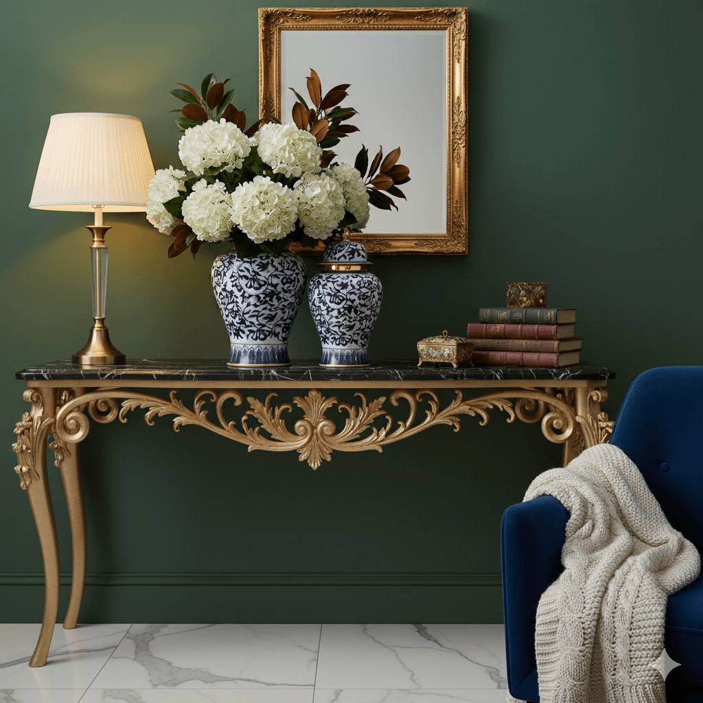 Navy Gold Floral Ceramic Ginger Jar Set
