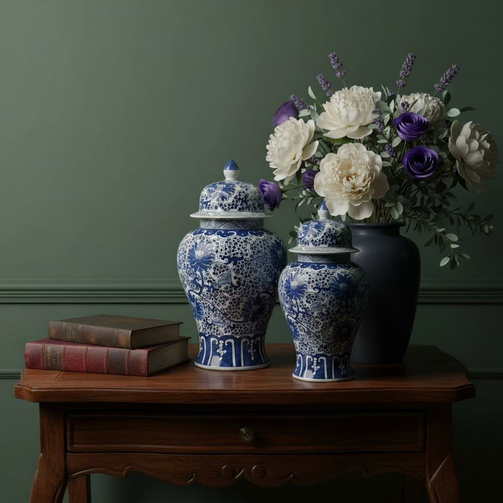 Classic Blue & White Floral Ginger Jar Set