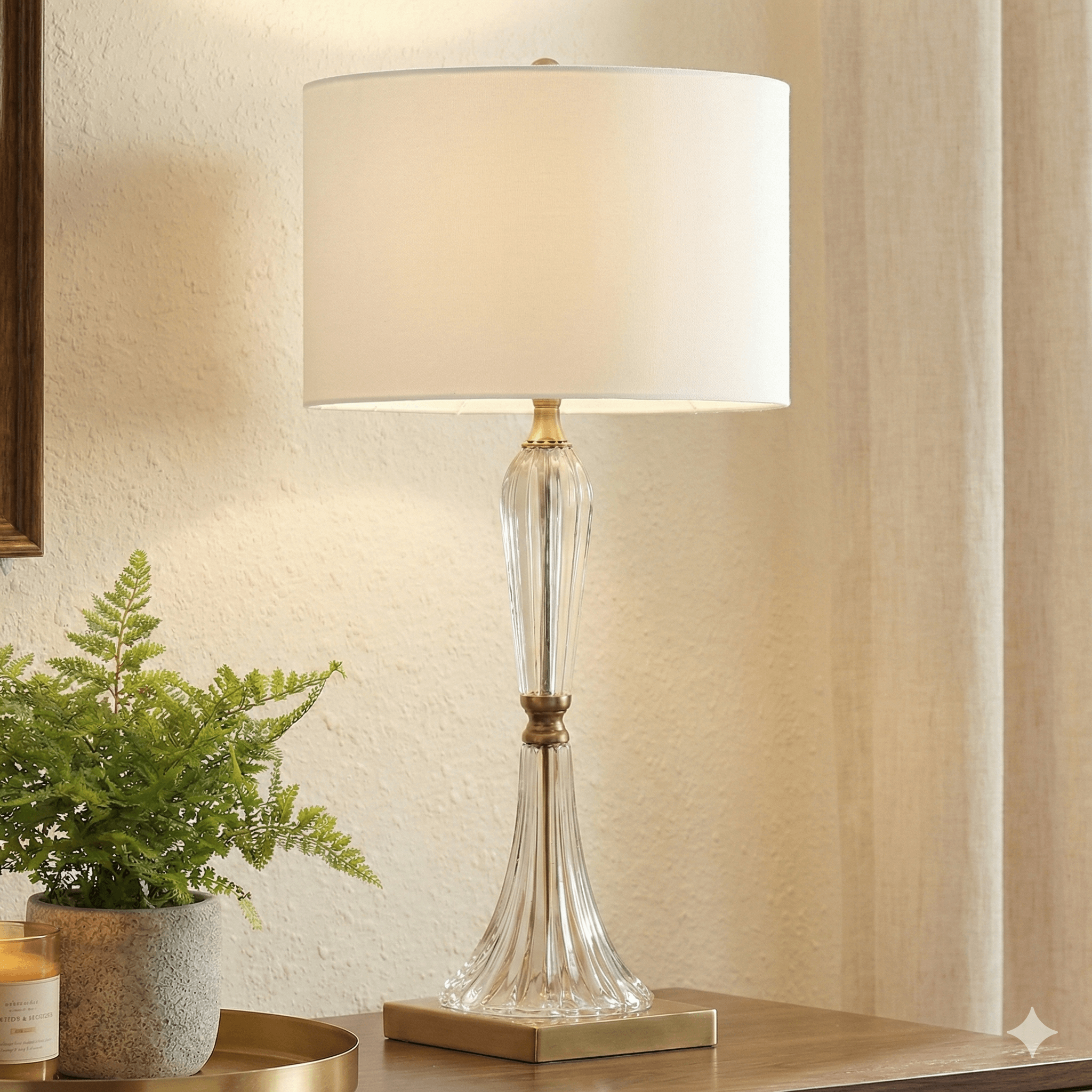Tall Fluted Crystal Lamp Base Brass
