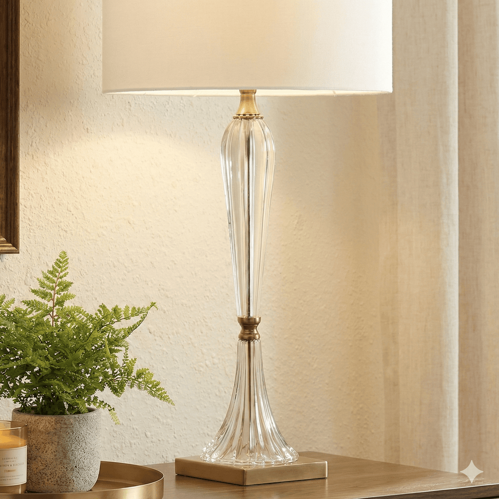 Tall Fluted Crystal Lamp Base Brass