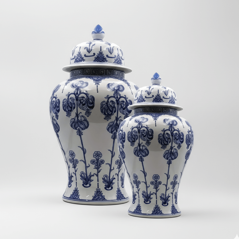 Blue White Hand-Finished Ginger Jar Set
