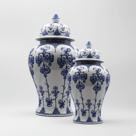 Blue White Hand-Finished Ginger Jar Set