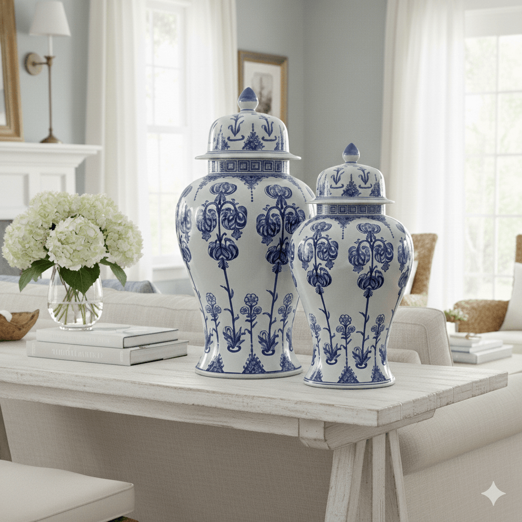 Blue White Hand-Finished Ginger Jar Set