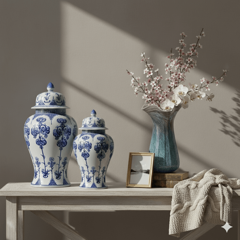 Blue White Hand-Finished Ginger Jar Set
