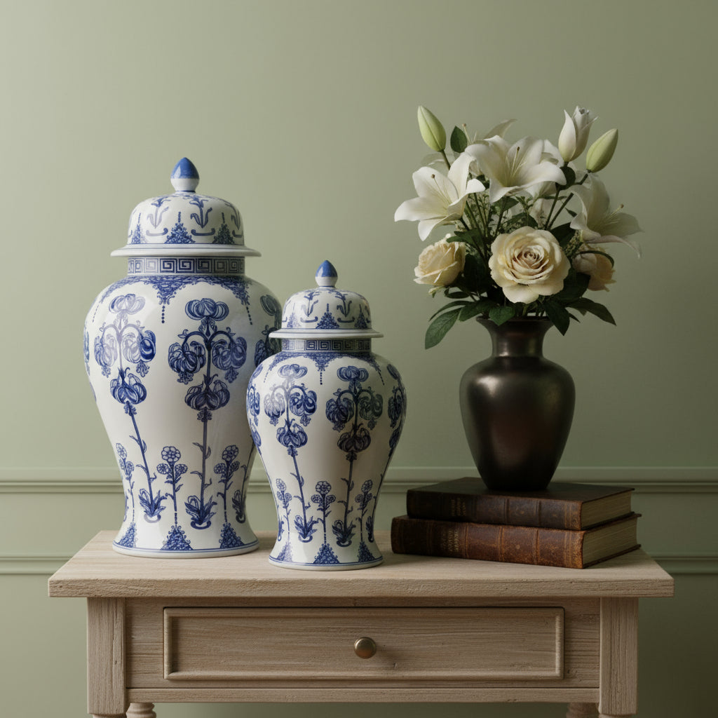 Blue White Hand-Finished Ginger Jar Set