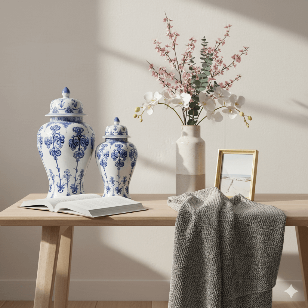 Blue White Hand-Finished Ginger Jar Set