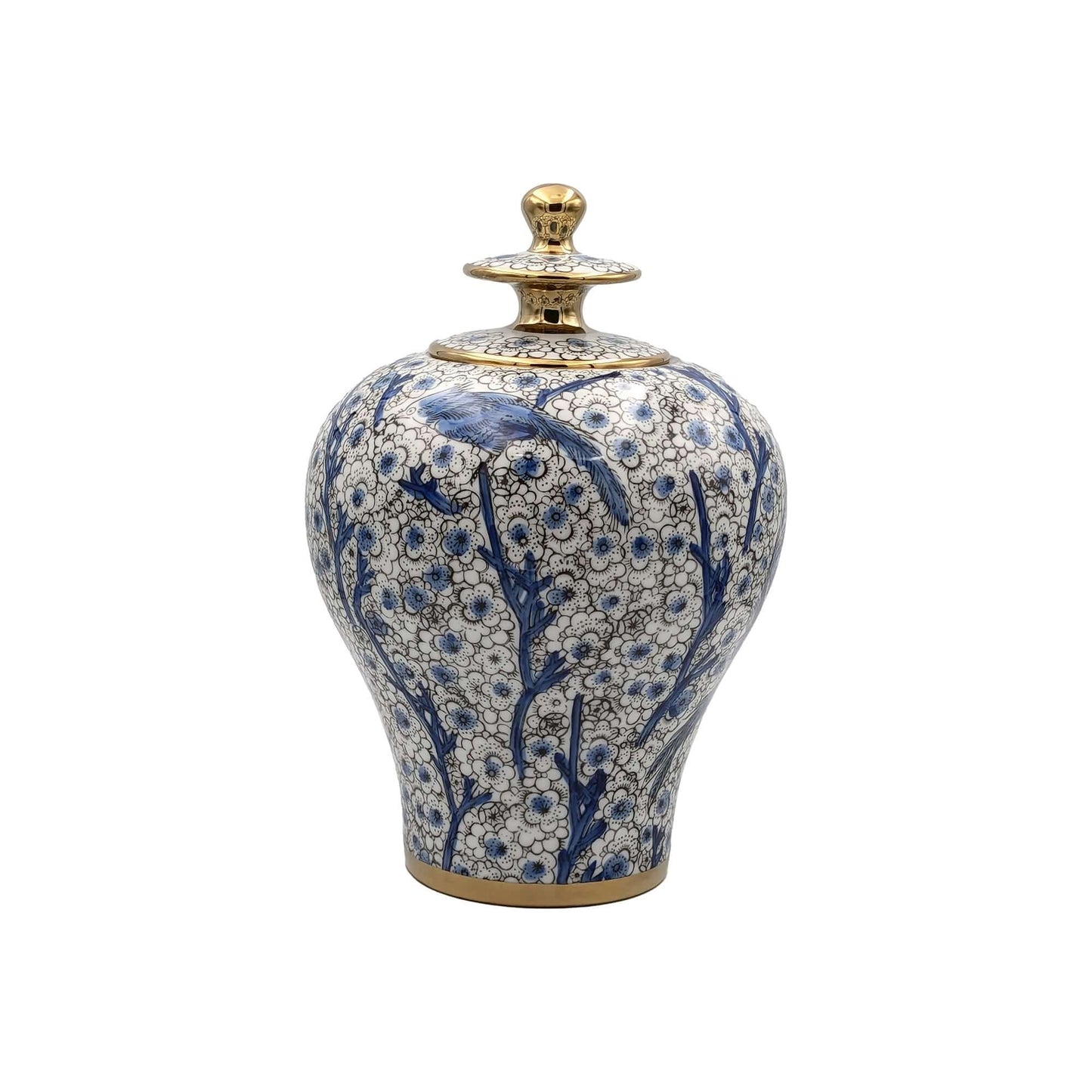 Hand Painted Blue White Gold Ginger Jar Set