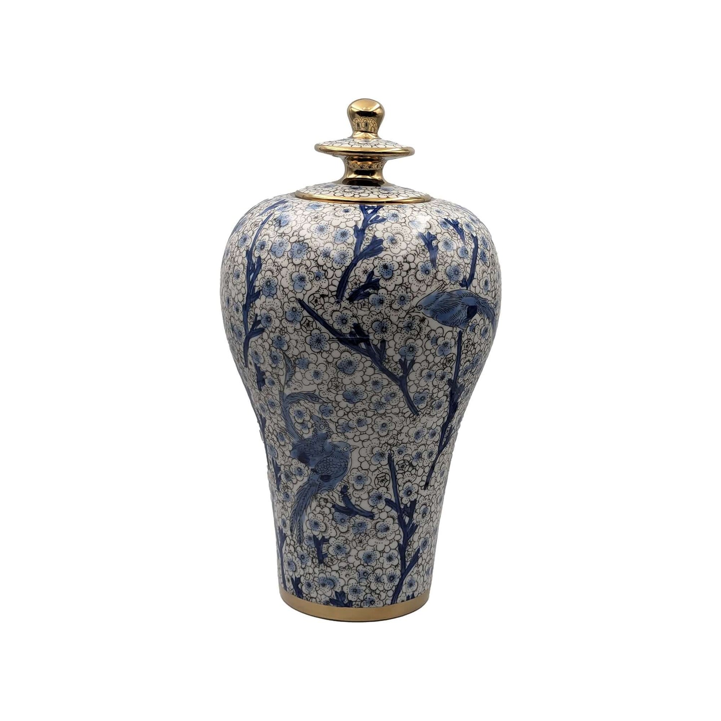 Hand Painted Blue White Gold Ginger Jar Set
