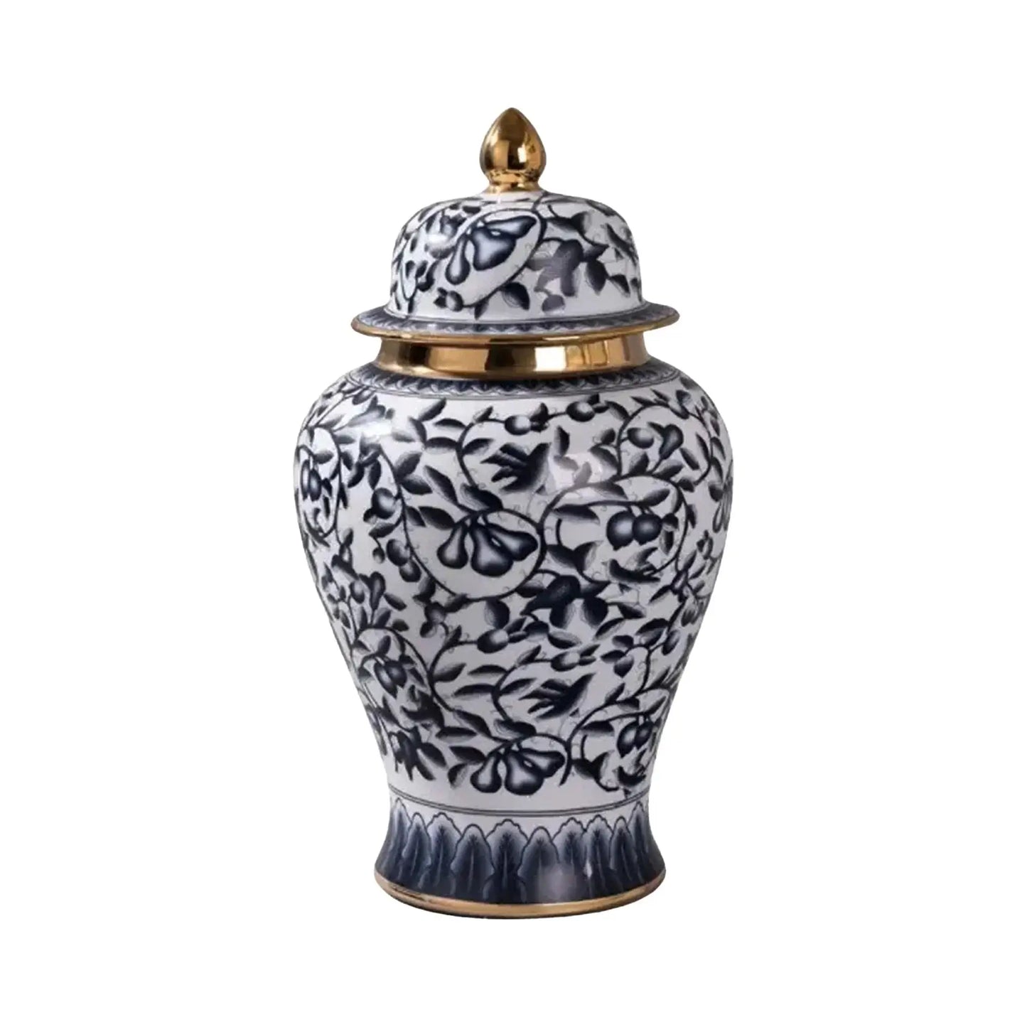 Navy Gold Floral Ceramic Ginger Jar Set