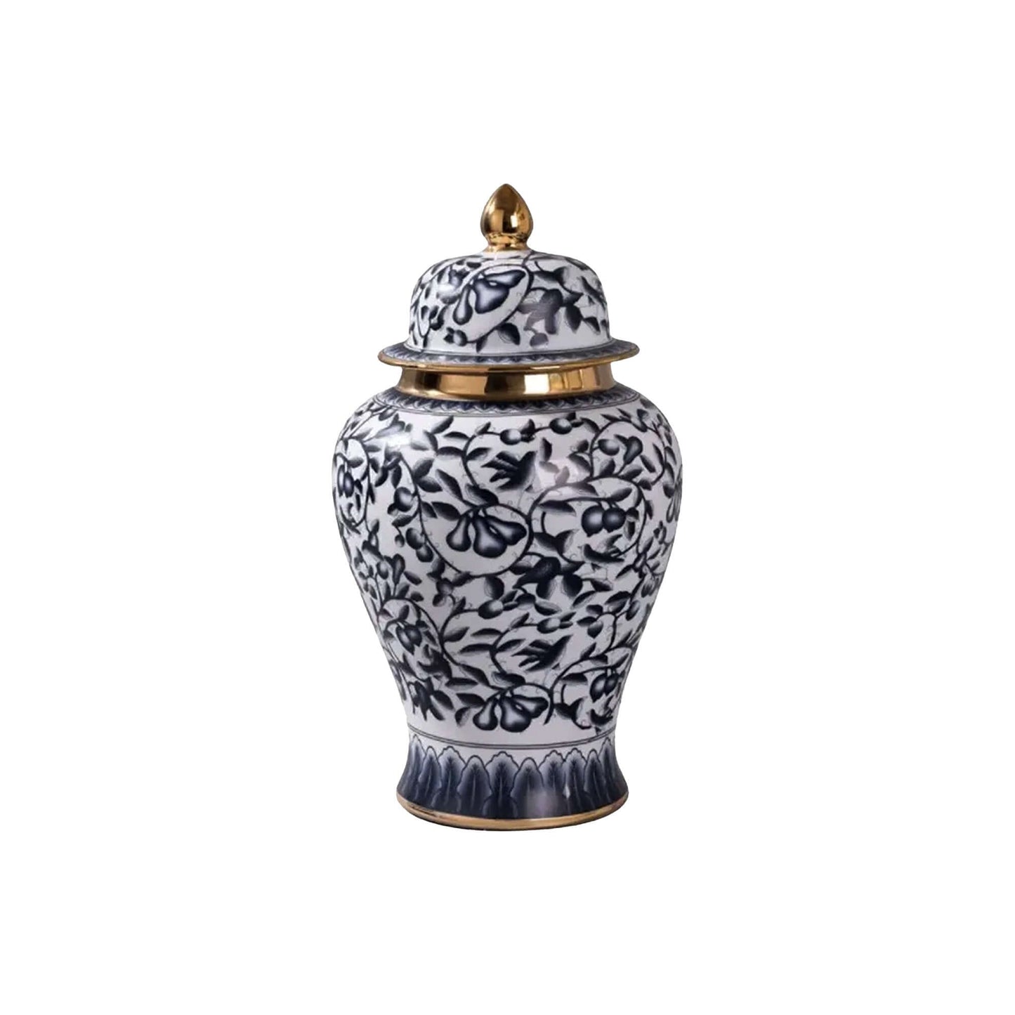 Navy Gold Floral Ceramic Ginger Jar Set