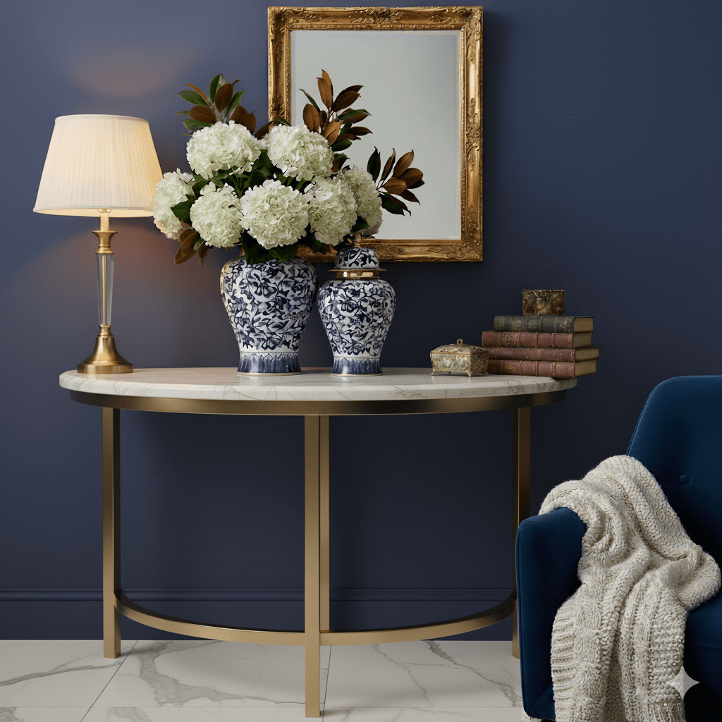 Navy Gold Floral Ceramic Ginger Jar Set