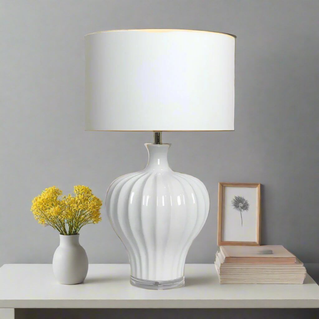 Justina Fluted White Ceramic Table Lamp 68cm