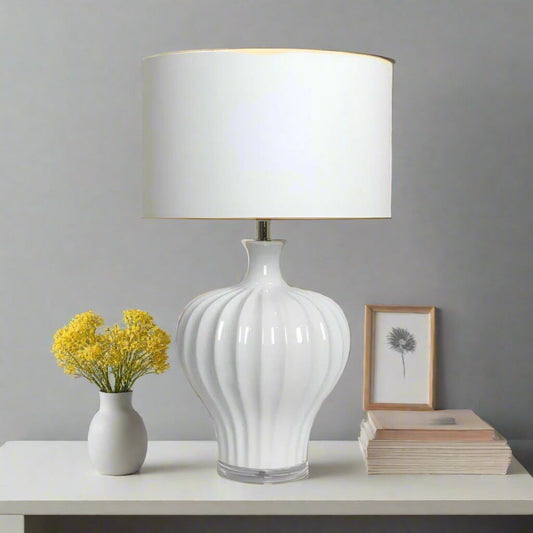 Jasmina Fluted White Ceramic Table Lamp 68cm
