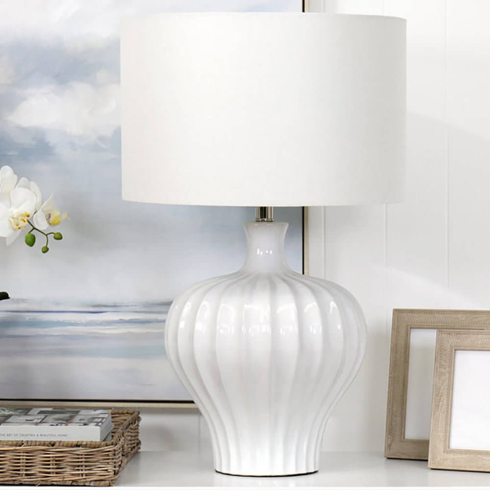 Justina Fluted White Ceramic Table Lamp 68cm