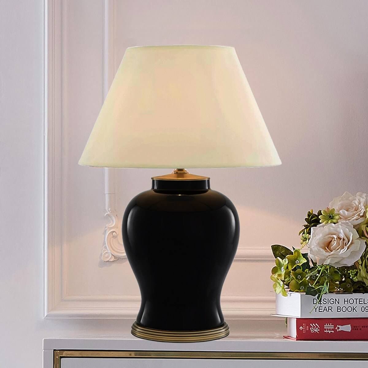 Caelan Modern Black Ceramic Table Lamp 51cm