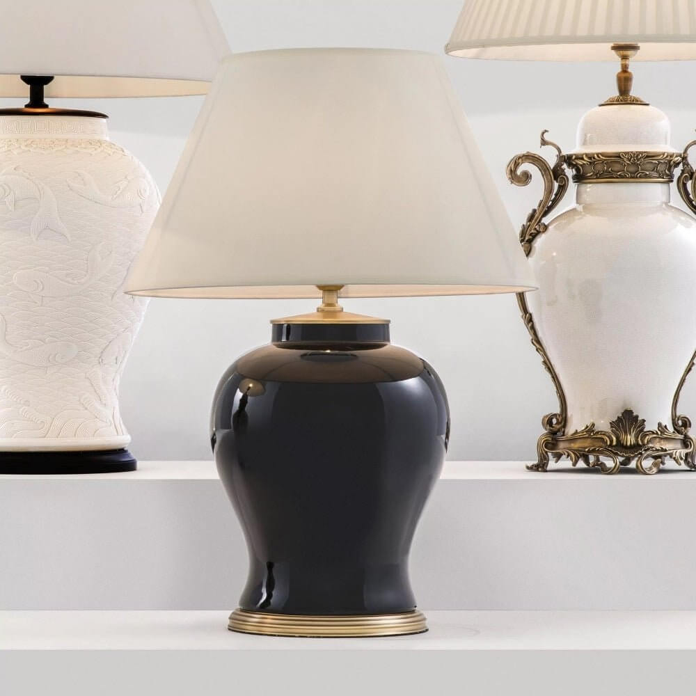 Caelan Modern Black Ceramic Table Lamp 51cm