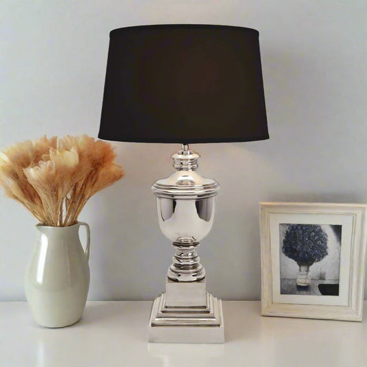 Harrington Silvered Table Lamp Black Shade 76cm