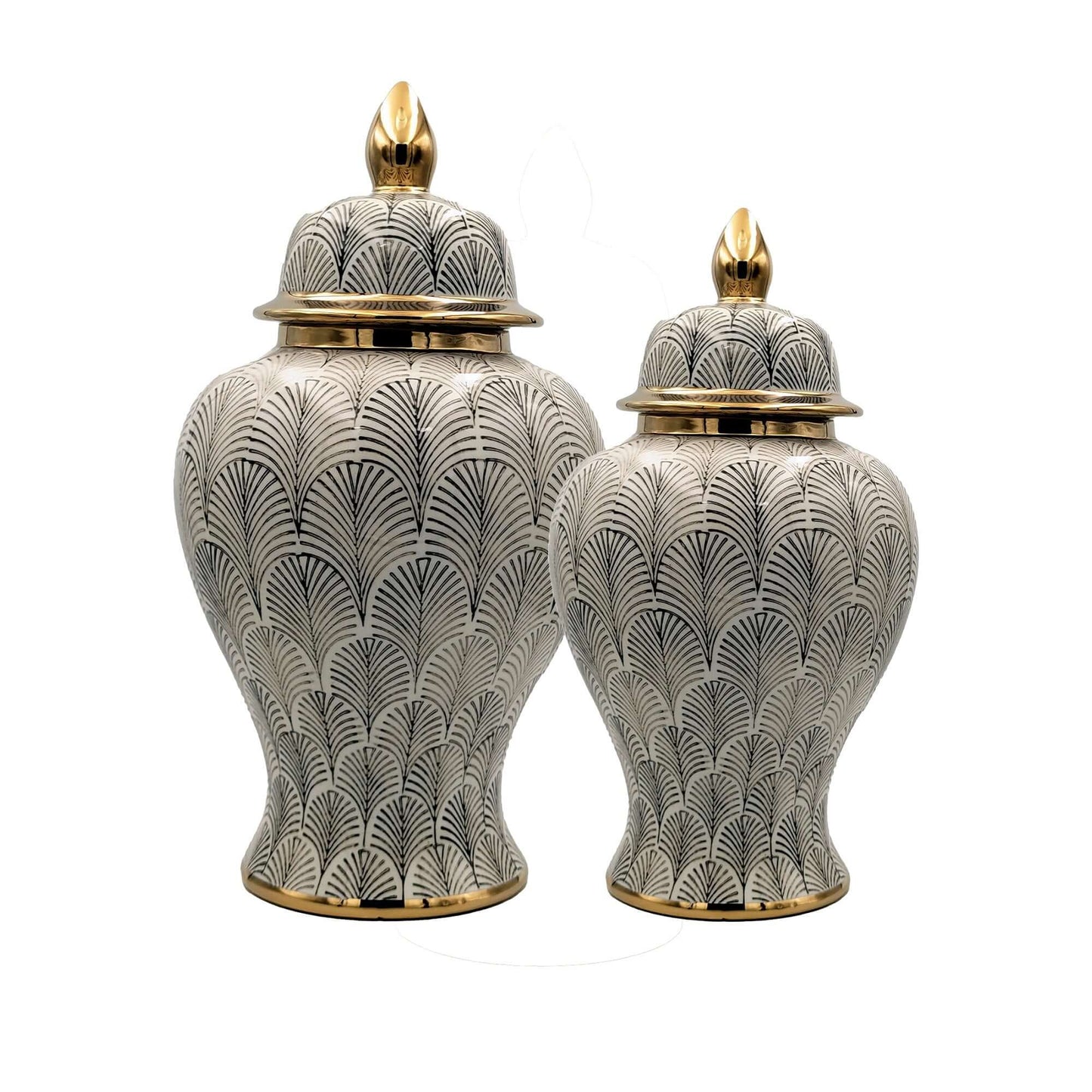 Elegant Olive White Gold Ginger Jar Set