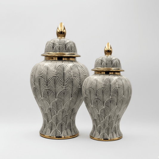 Elegant Olive White Gold Ginger Jar Set