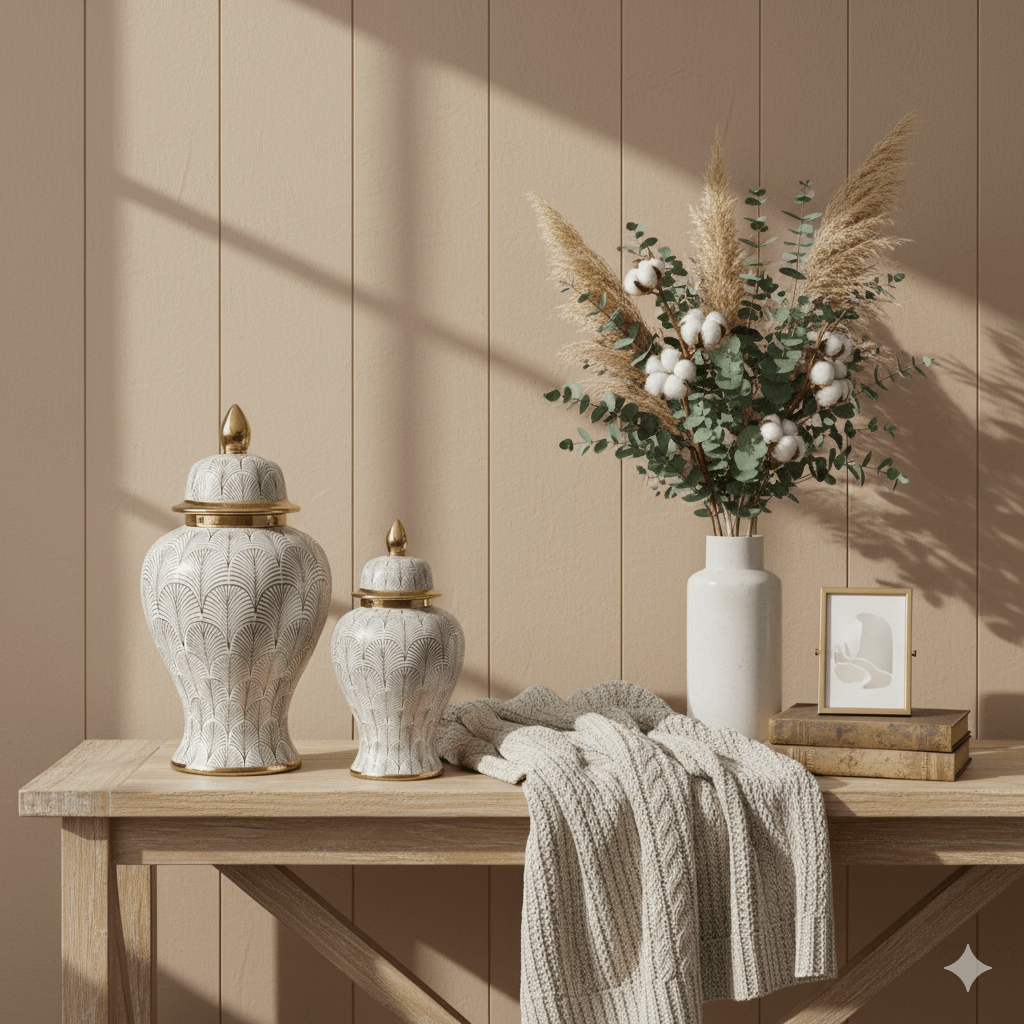 Elegant Olive White Gold Ginger Jar Set