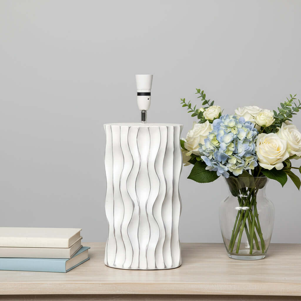 Eloria Sculptural White Wave Ceramic Lamp Base