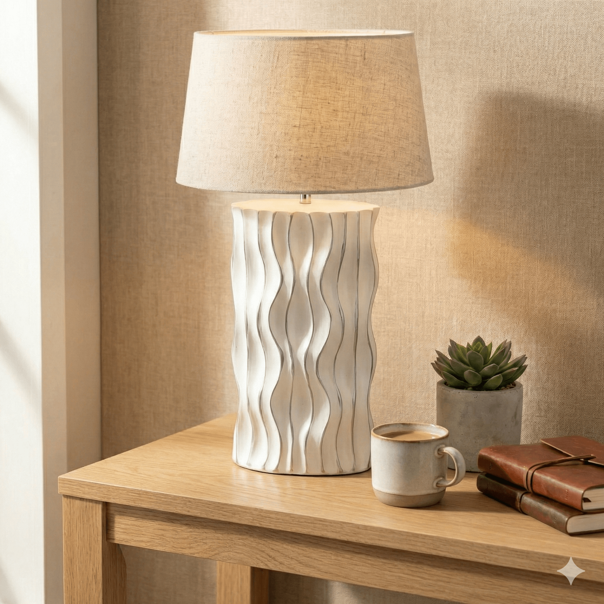 Sculptural White Wave Ceramic Lamp Base