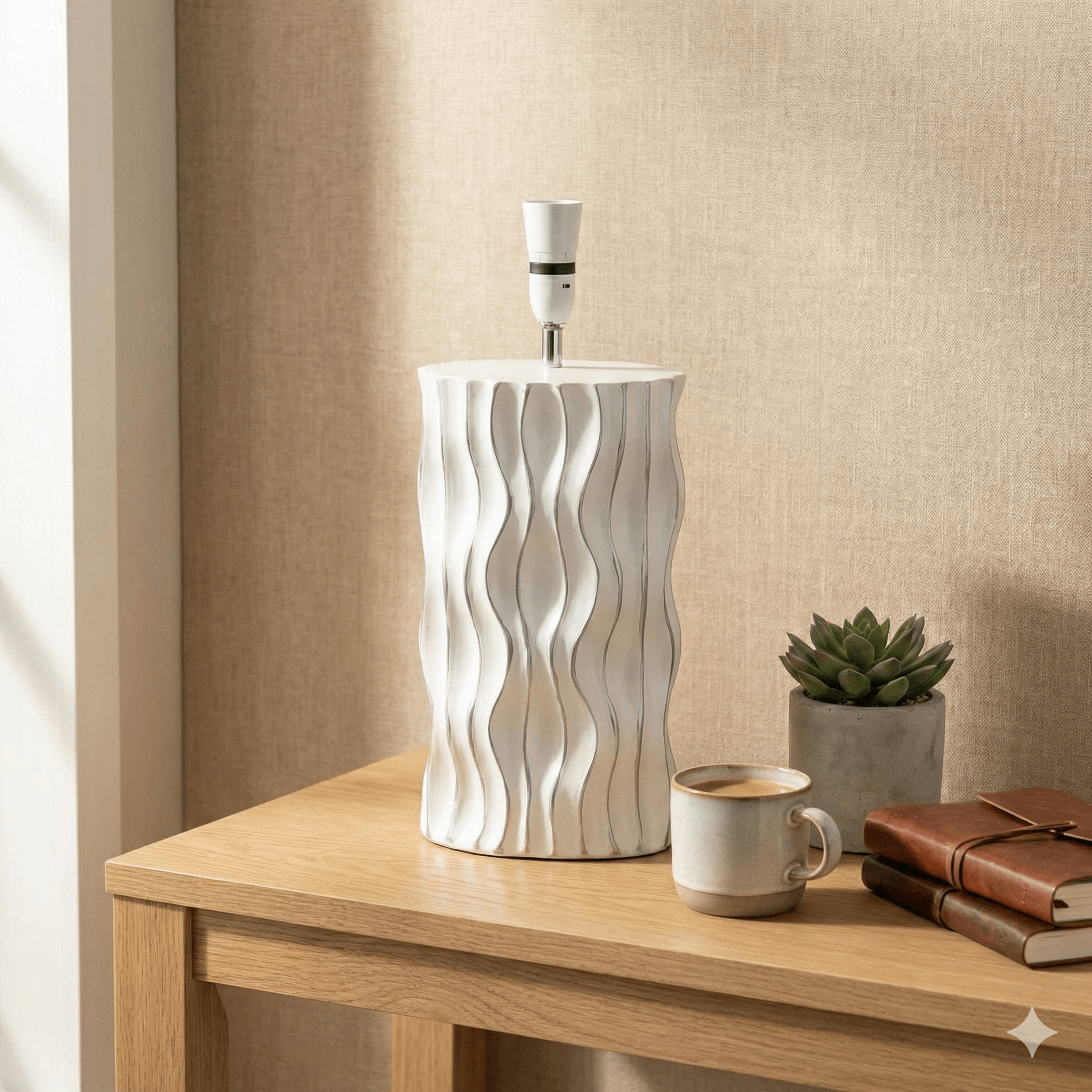 Sculptural White Wave Ceramic Lamp Base