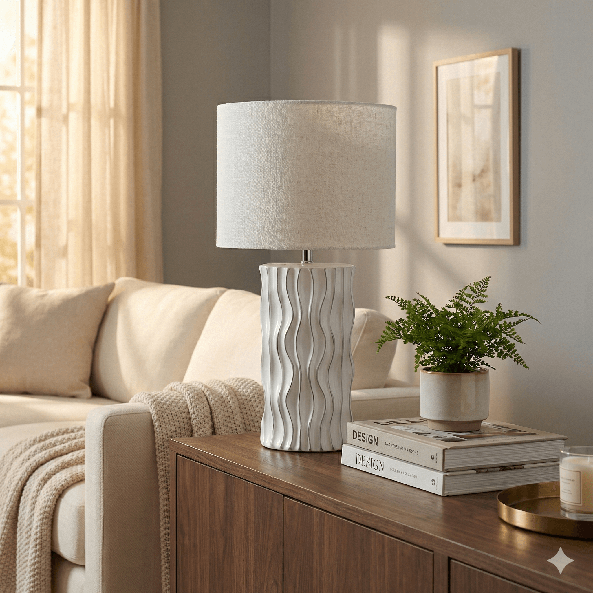Sculptural White Wave Ceramic Lamp Base