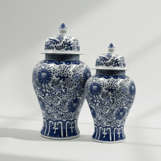 Classic Blue & White Floral Ginger Jar Set