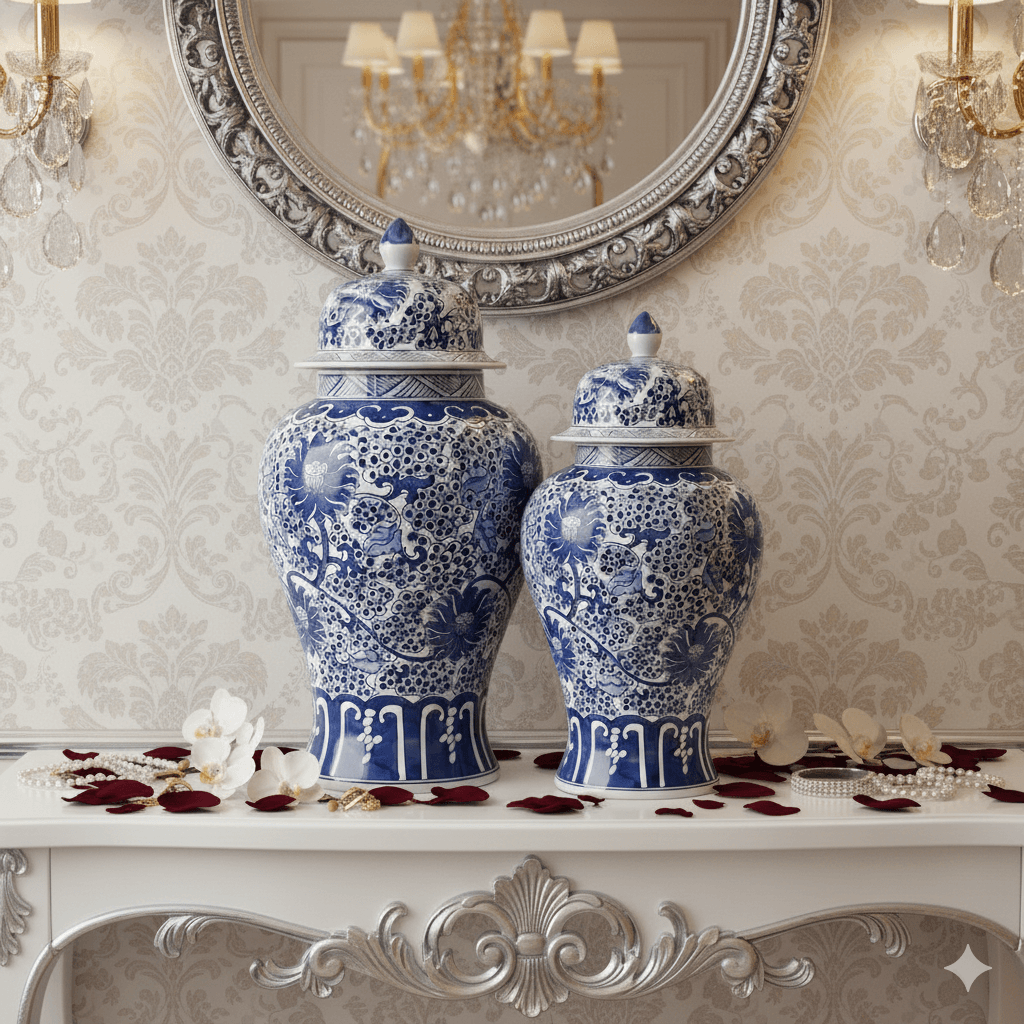 Classic Blue & White Floral Ginger Jar Set